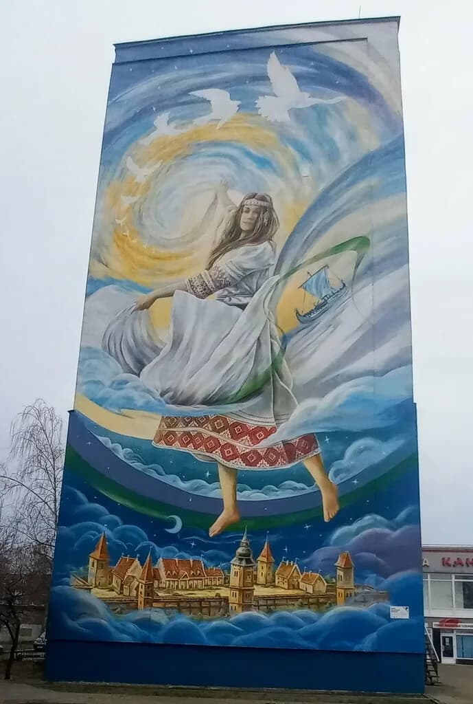 Мурал Земля под белыми крыльями